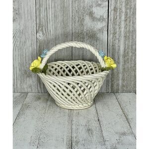 Vintage Bassano Capodimonte Style Italian Ceramic Woven Basket